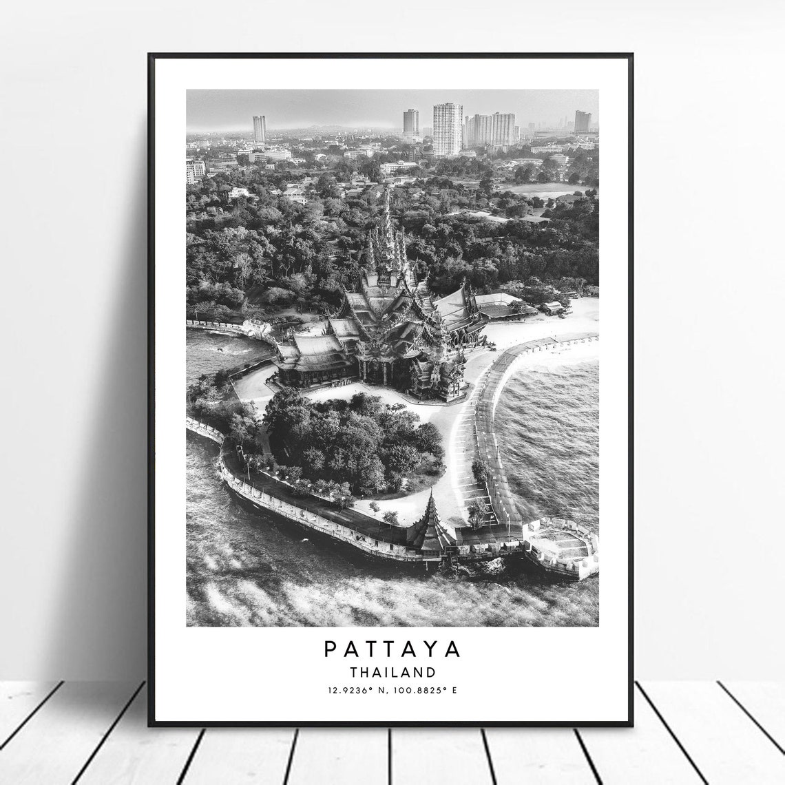Pattaya City Travel Print Black And White Pattaya City Poster Pattaya City Thailand Minimalist Pattaya Wall Art Pattaya Gift Art