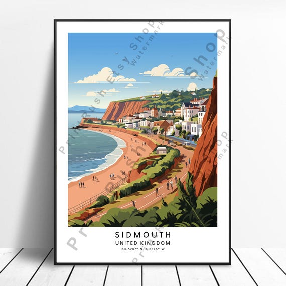Sidmouth Print Colourful Poster Wall Minimalist Devon Art Home Decor Gift