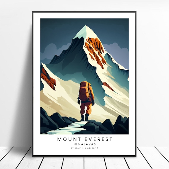 Mount Everest Travel Poster, Minimalist Wall Art