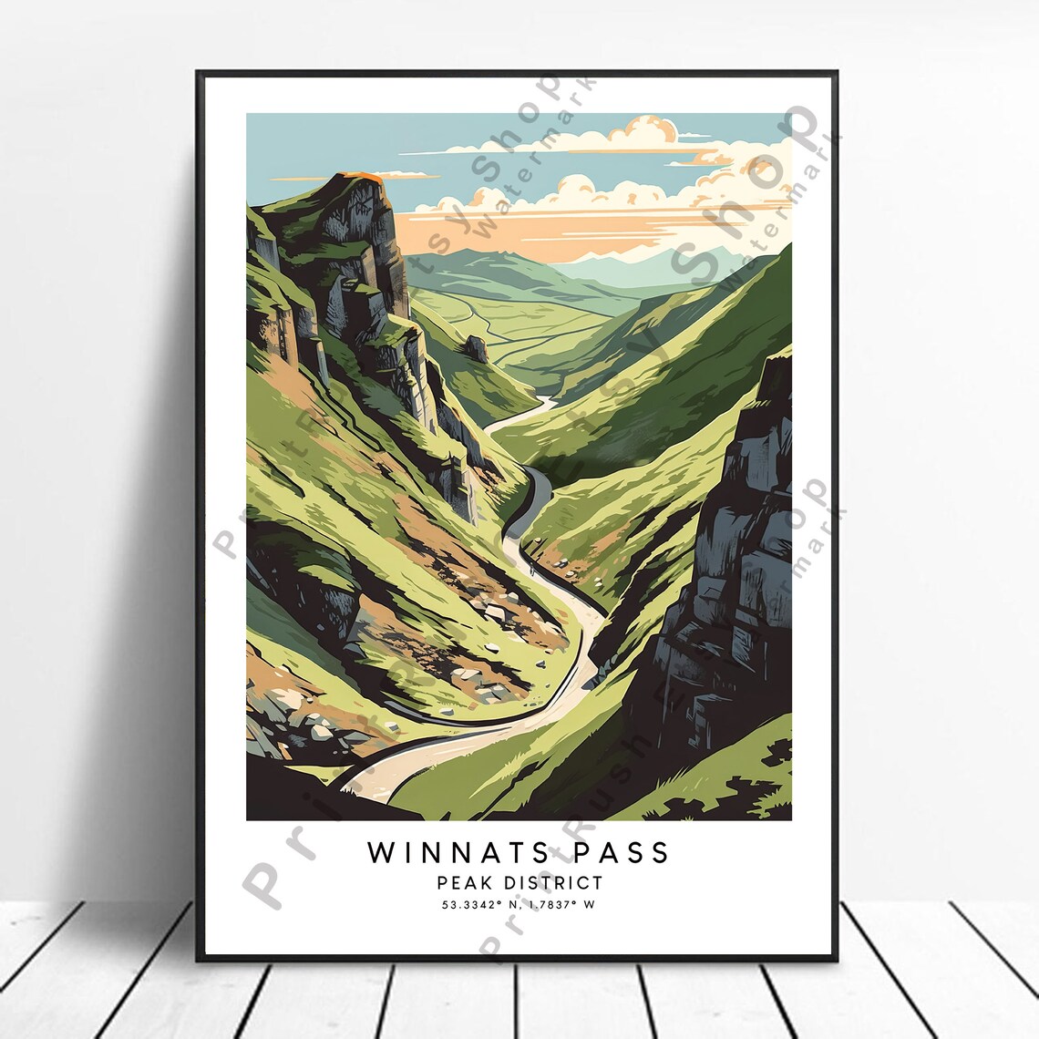Winnats Pass Minimalist Poster, Peak District Art