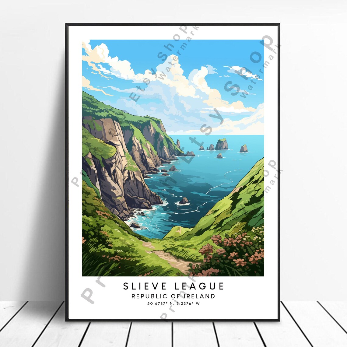 Slieve League Ireland Sea Cliffs Travel Scene Atlantic View Poster