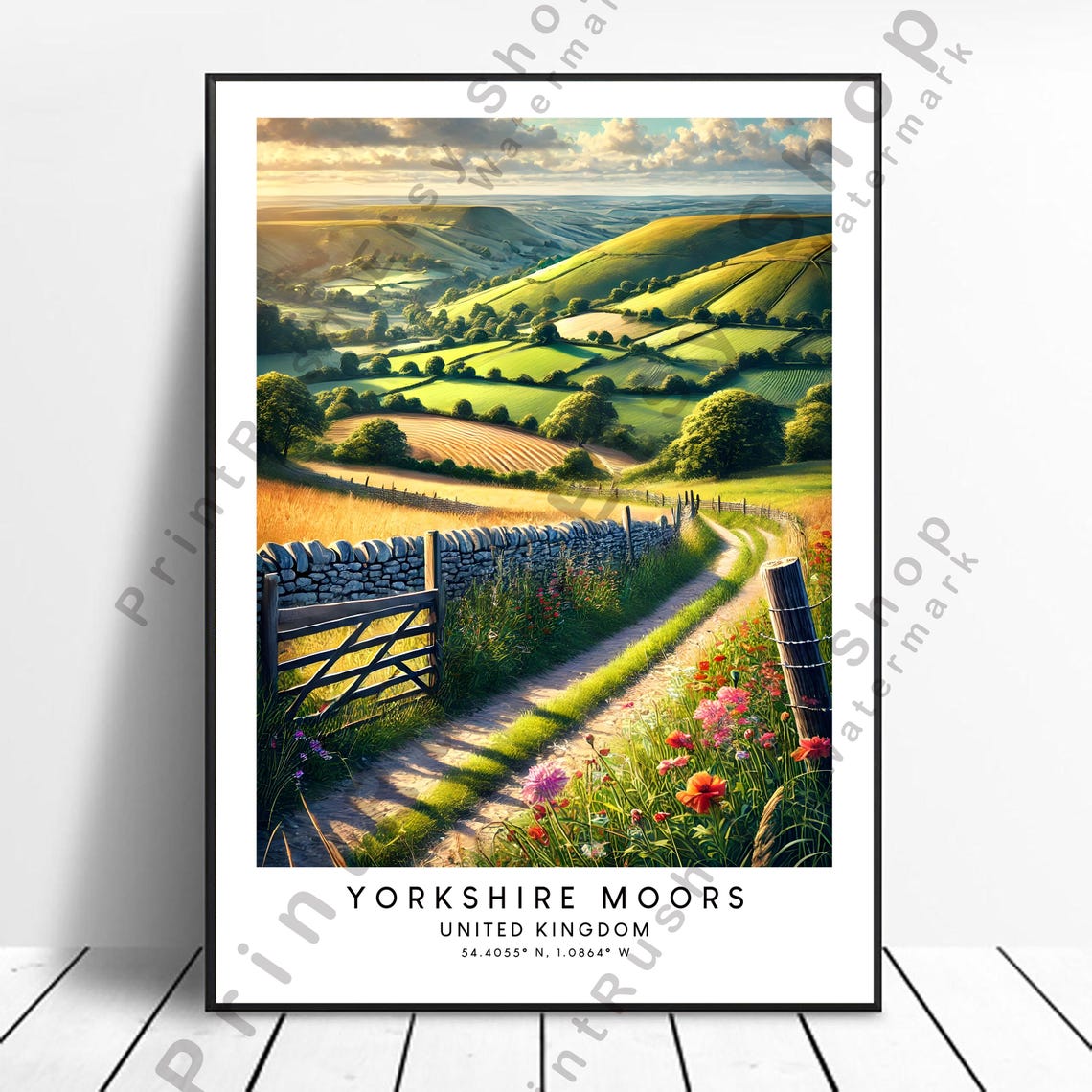 Yorkshire Moors England Rolling Hills Travel Illustration Poster
