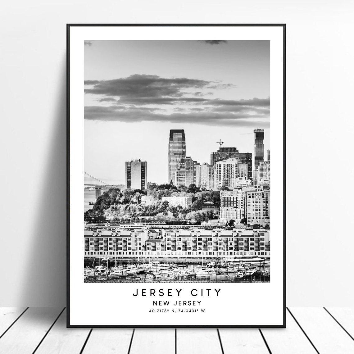 Jersey City Travel Print Black And White Jersey City Poster Jersey City Art Print Minimalist Jersey City Wall Art Jersey City Gift Poster