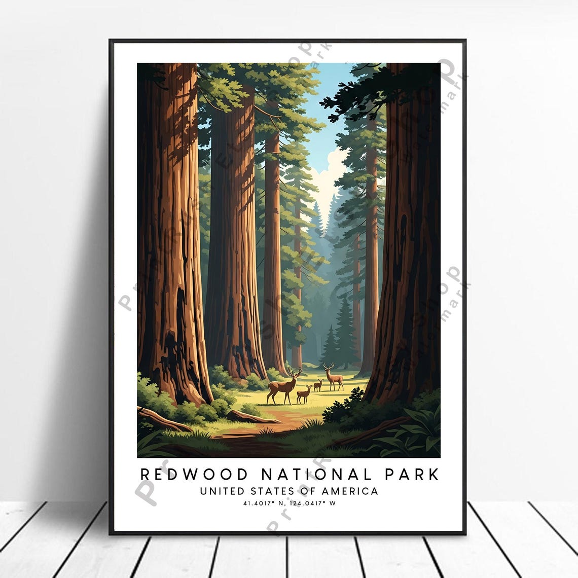Redwood National Park Deer Herd Giant Forest Travel Art Poster