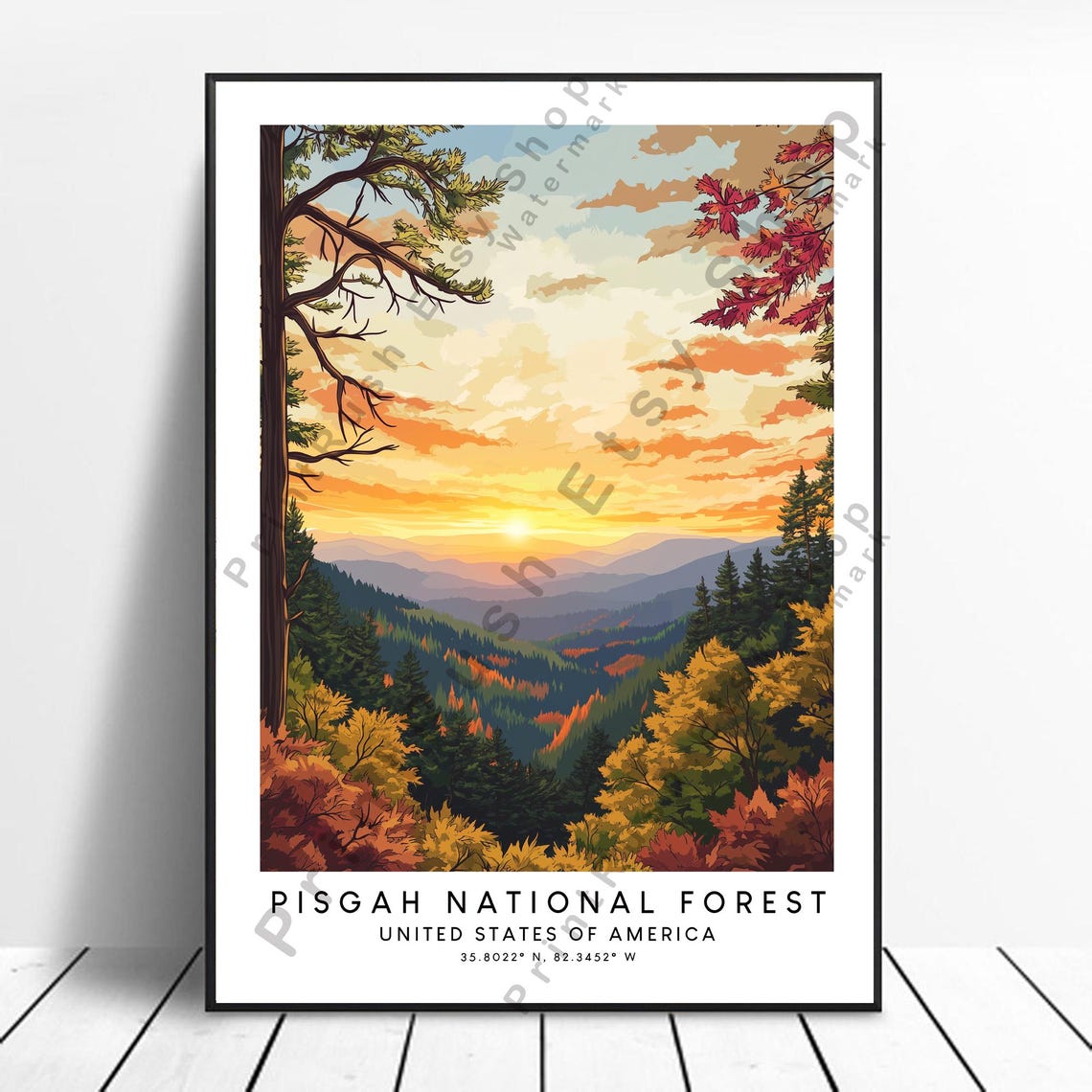 Pisgah National Forest Autumn Sunset Travel Poster Mountain View