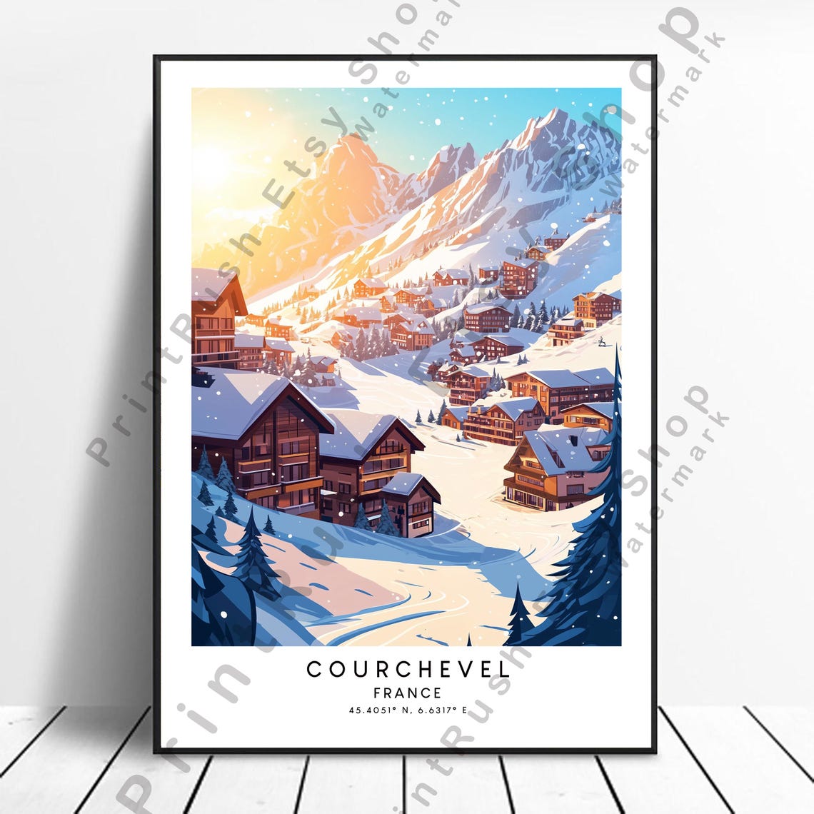 Courchevel France Ski Village Sunset Alpine Mountain Resort Poster