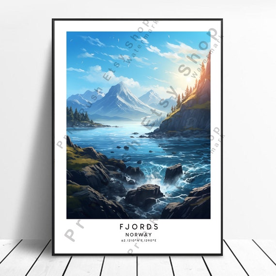 Norway Travel Print Colourful Fjord Poster Abstract Fjords Minimalist Wall Art Dcor Gift