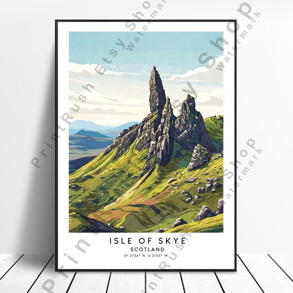 Isle Of Skye Travel Poster Wall Art Print Illustration The Storr Dcor Colourful Artwork