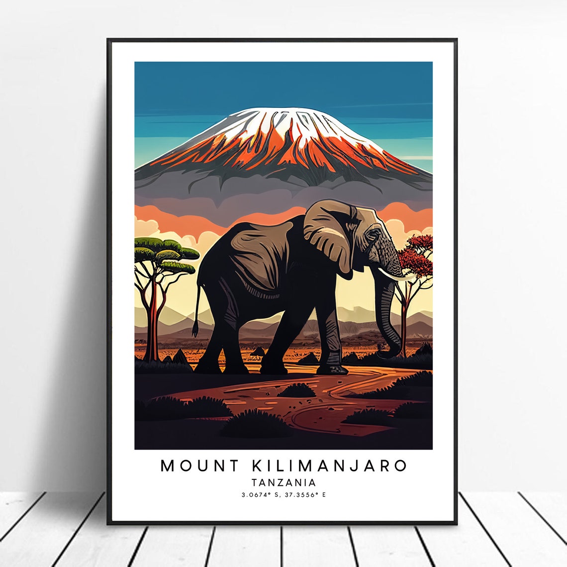 Mount Kilimanjaro Travel Print Colourful Poster Minimalist Wall