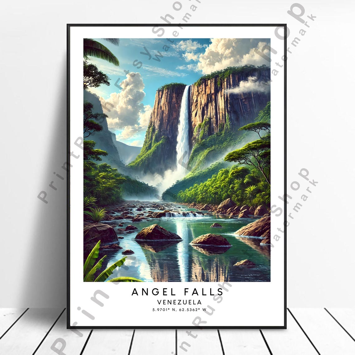 Angel Falls Venezuela Tallest Waterfall Jungle Cliffs Travel Poster