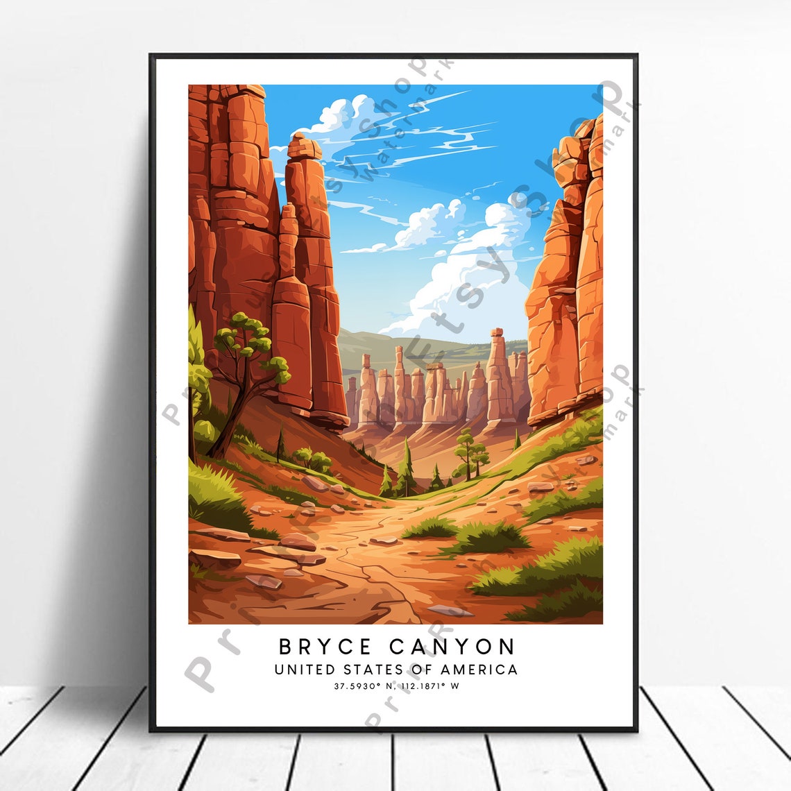 Bryce Canyon USA Red Rock Hoodoos Desert Landscape Travel Poster Decor