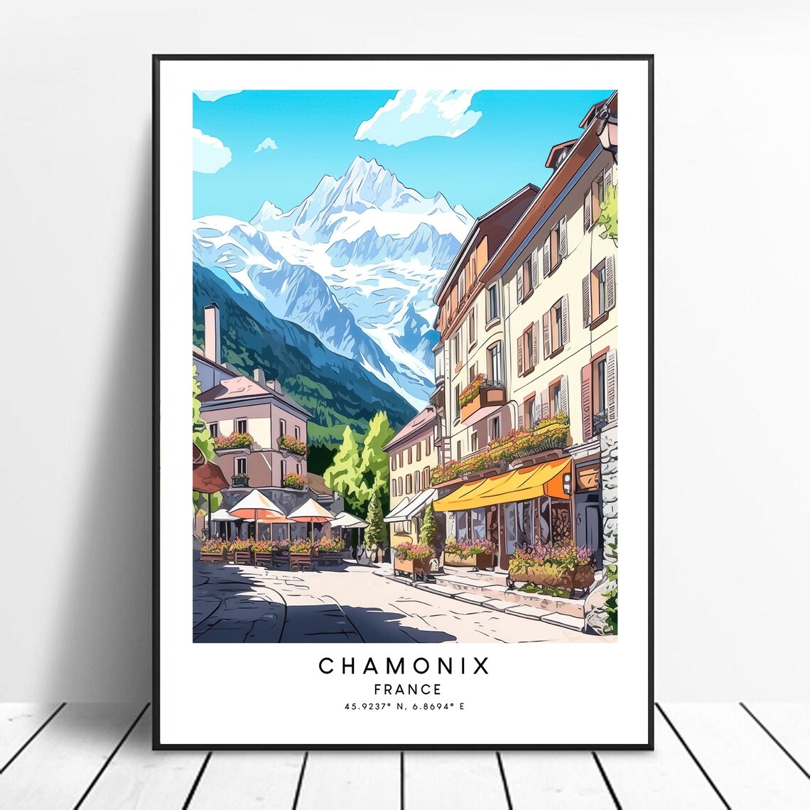 Chamonix Travel Print Colourful Poster Abstract Minimalist Wall Art Gift