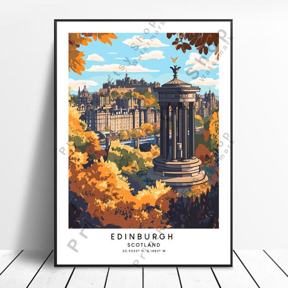 Edinburgh Scotland Travel Print Wall Art Poster Illustration Home Dcor
