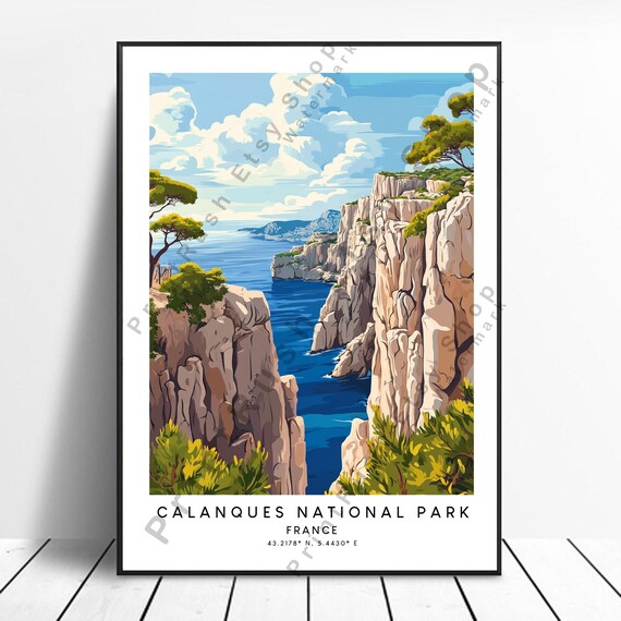 Calanques National Park France Turquoise Cove Limestone Cliffs Poster