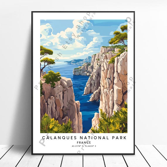 Calanques National Park Print Wall Art Parc Des Mediterranean Coast Decor France Poster Illustration