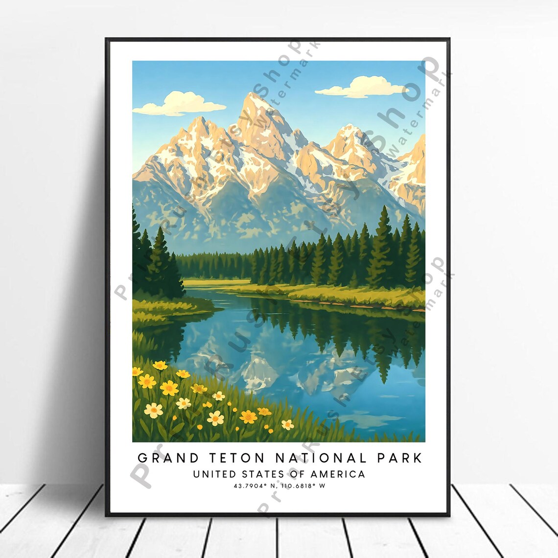 Grand Teton National Park Wyoming Snowy Peaks Lake Travel Poster