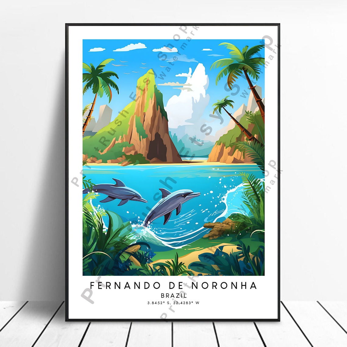 Fernando de Noronha Brazil Dolphin Island Travel Illustration Poster