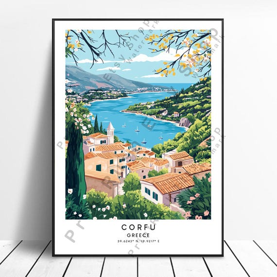 Corfu Travel Print Poster Colourful Wall Art Greece Home Dcor Gift Illustration