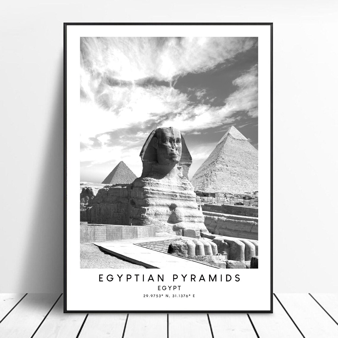 Egyptian Pyramids Black And White Minimalist Poster