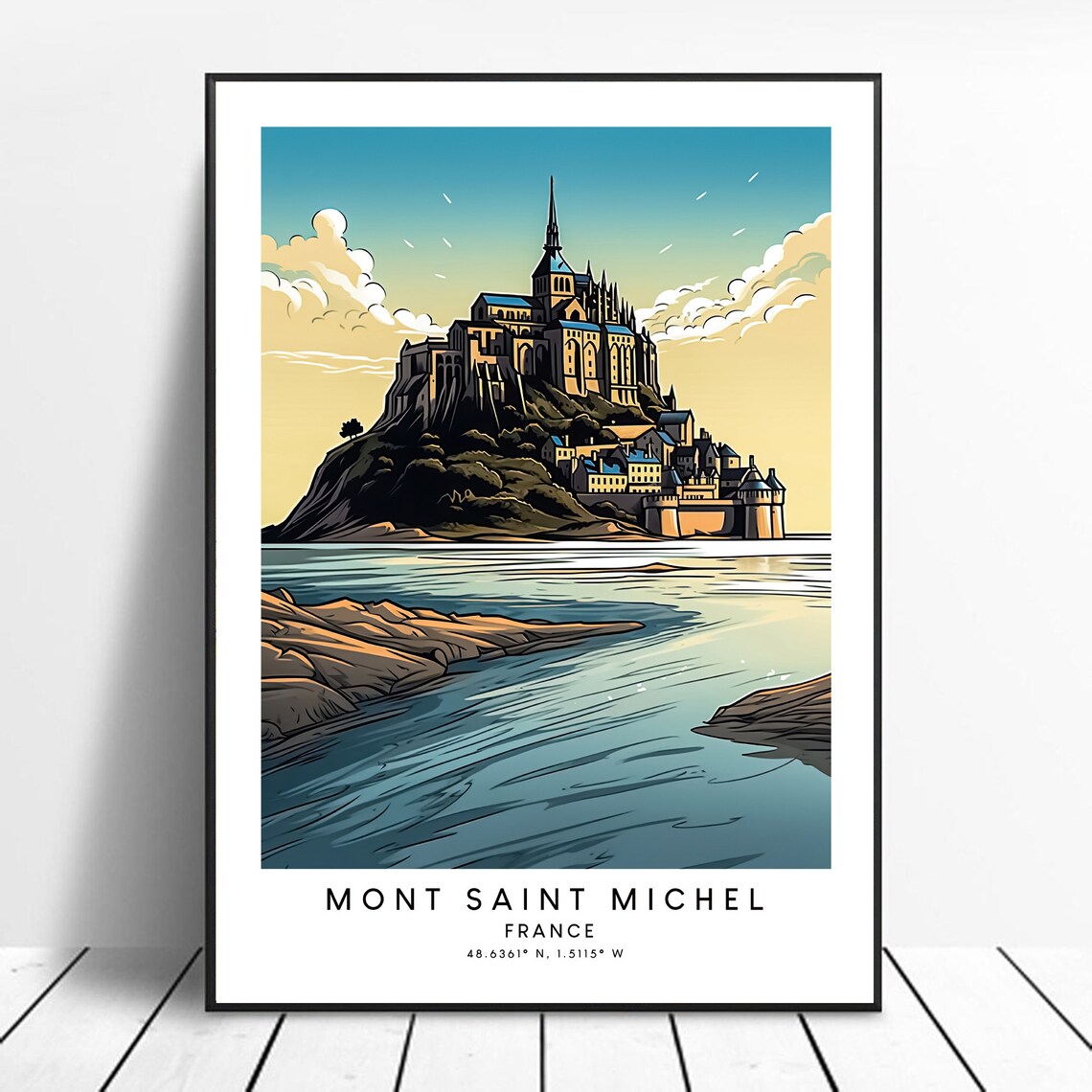 Mont Saint Michel France Tidal Island Abbey Vintage Travel Art Poster