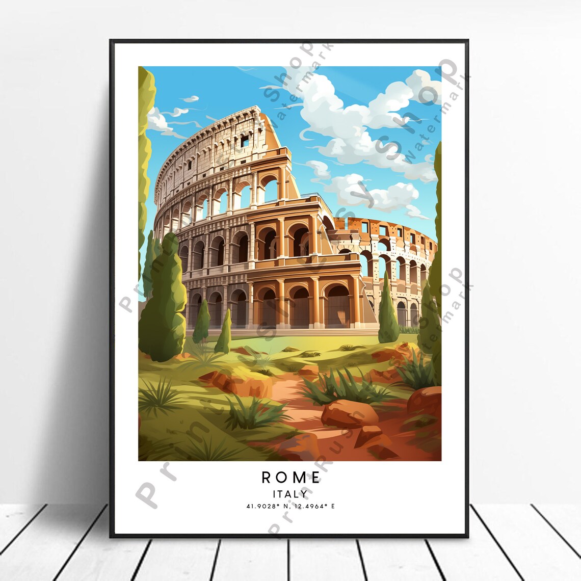 Rome Italy Colosseum Ancient Amphitheater City Travel Poster