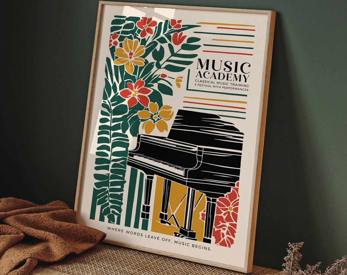 Music Academy Classical Piano Poster with Floral Art Deco Design - Image 6