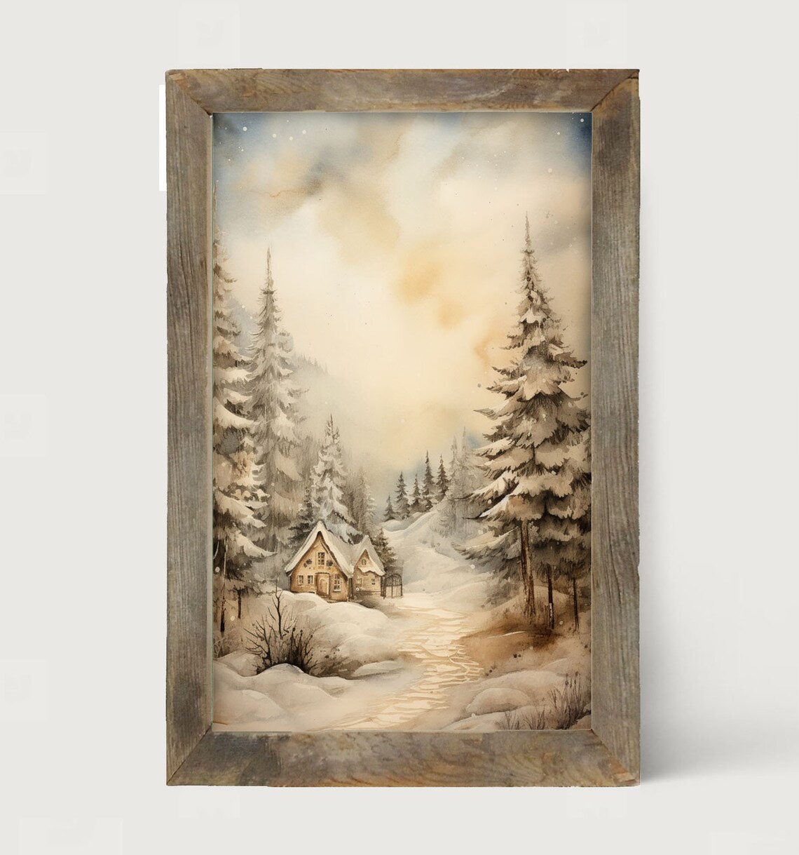 Winter Cottage Snowy Country Scene Wall Art Print - Image 3