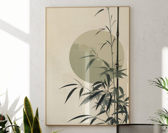 Sage Green Bamboo Wall Art Japandi Minimalist