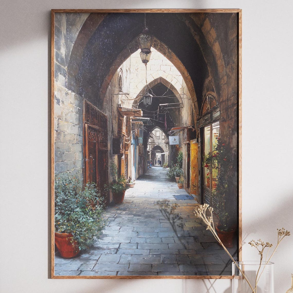 Historic Middle Eastern Stone Alley Arches Oil Painting Poster