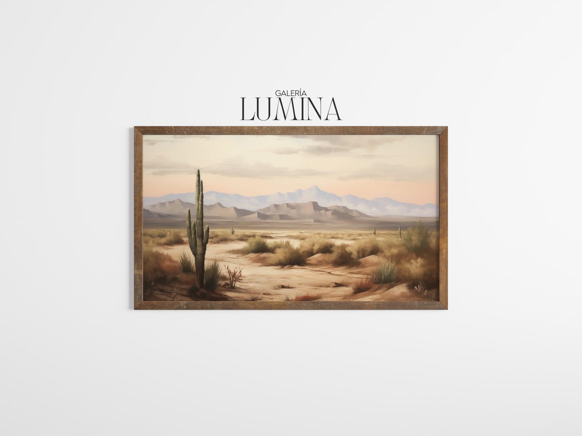 Solitary Saguaro Cactus Desert Mountains Pastel Sunset Poster - Image 3