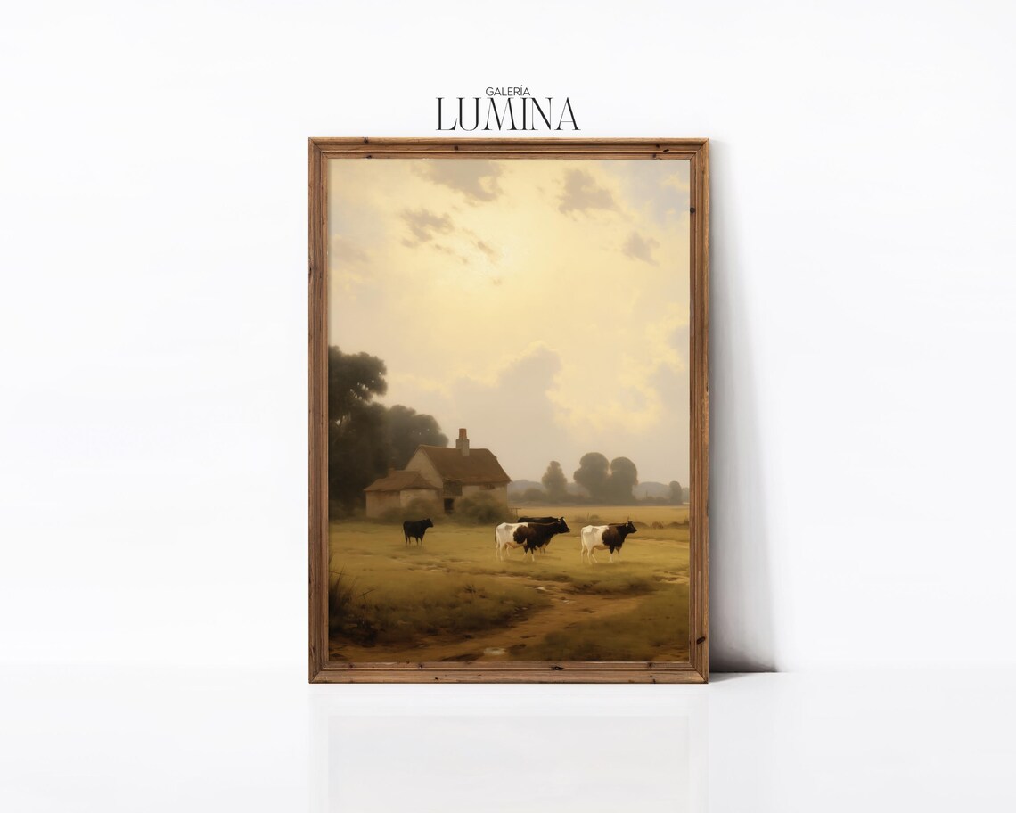 Cows Grazing Golden Countryside Farmhouse Vintage Landscape Poster - Image 2