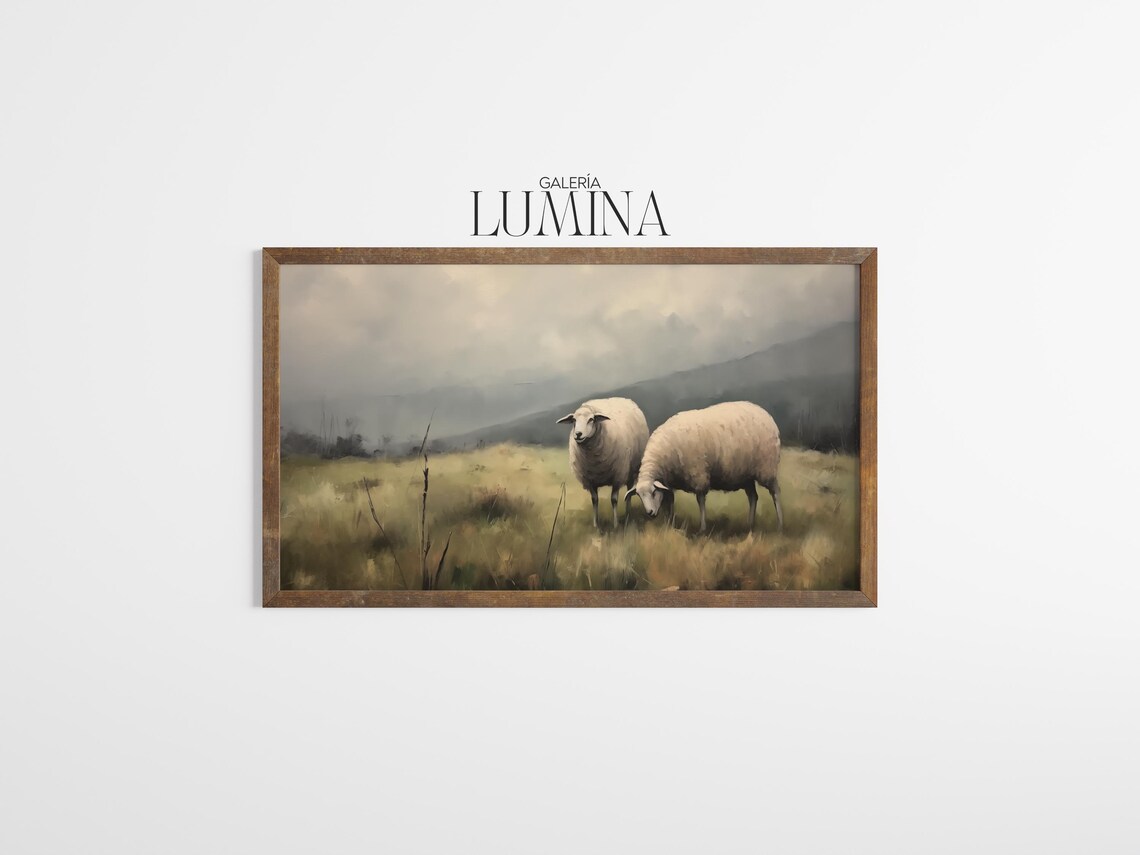 Sheep Eating Grass Vintage Farmhouse Art Print - Image 3