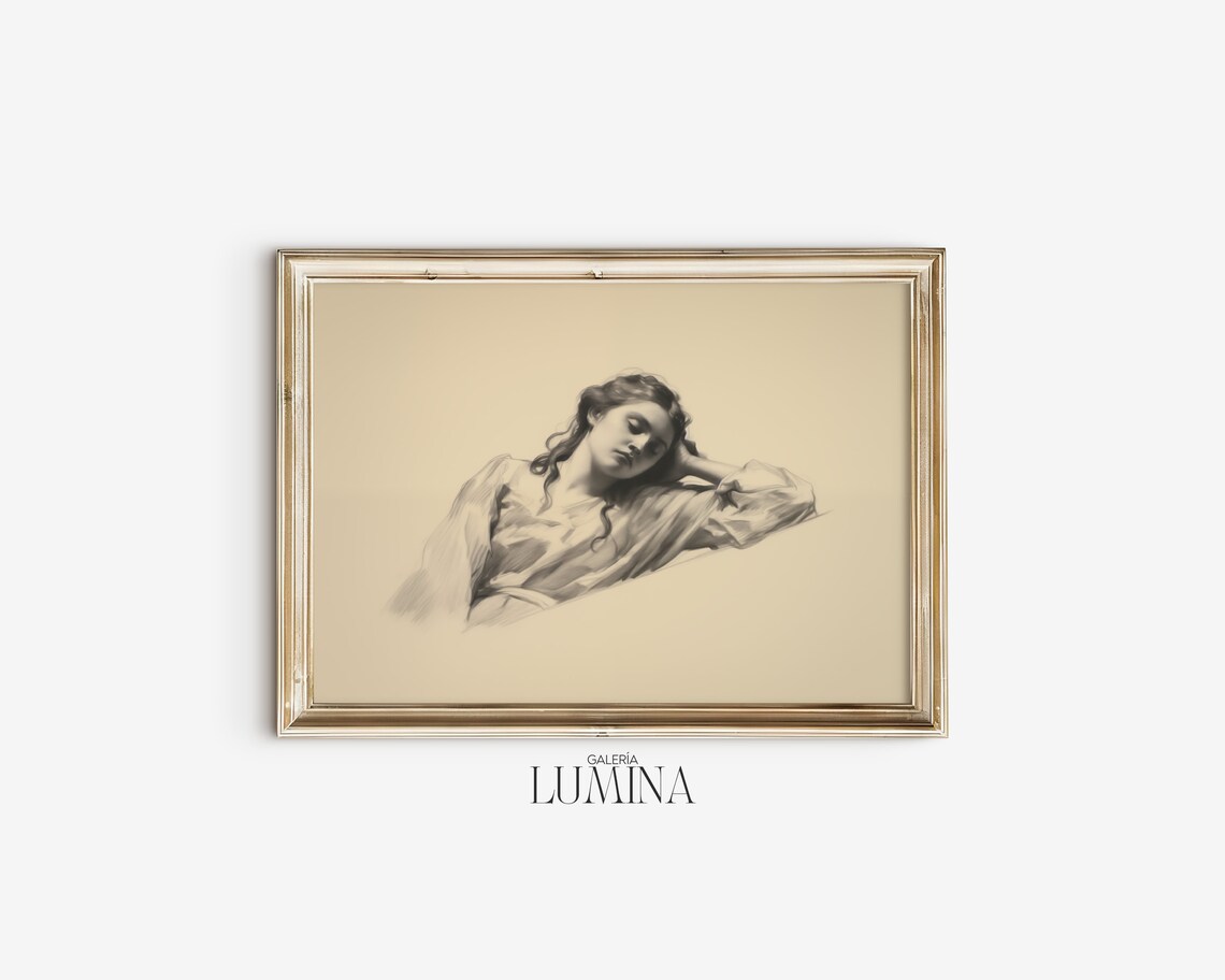 Reclining Woman Classical Figure Pencil Study Sepia Sketch Poster - Image 2