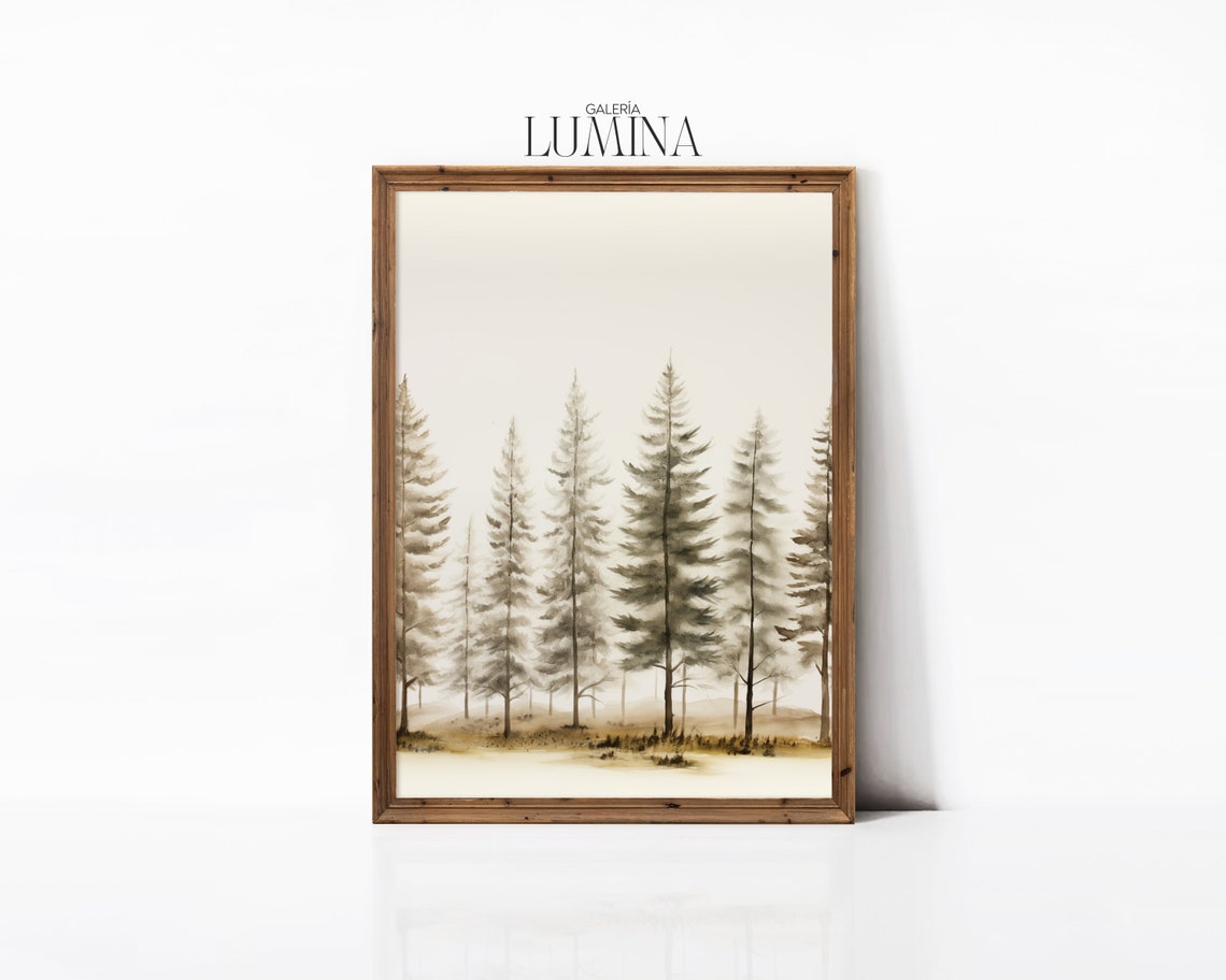 Pine Trees Ink Wash Painting Neutral Tones Watercolor Tree Painting Antique Pine Trees Art Print Art Frame Tv Art 224 - Image 3