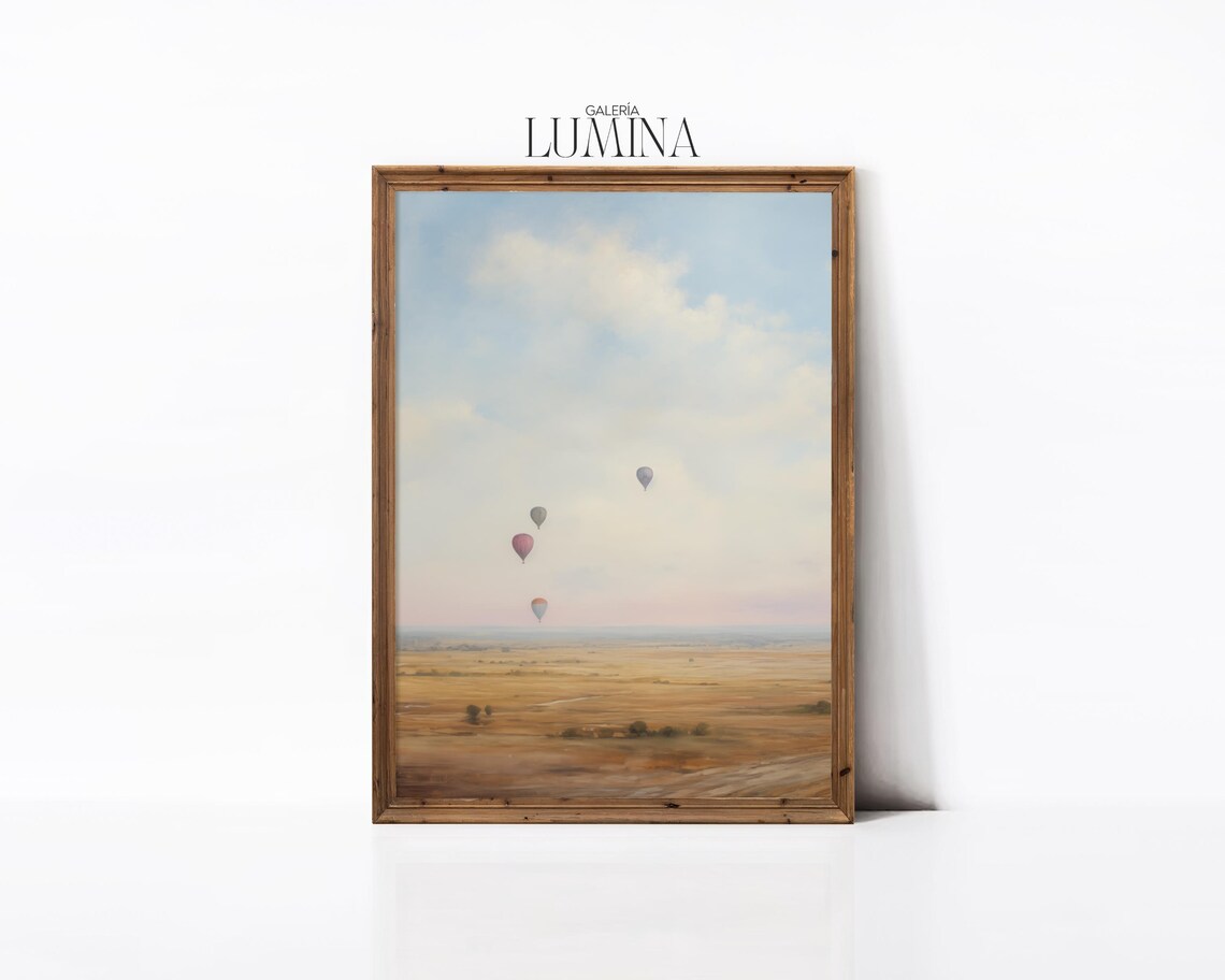 Hot Air Balloons In Cloudy Sky Vintage Art Print - Image 3