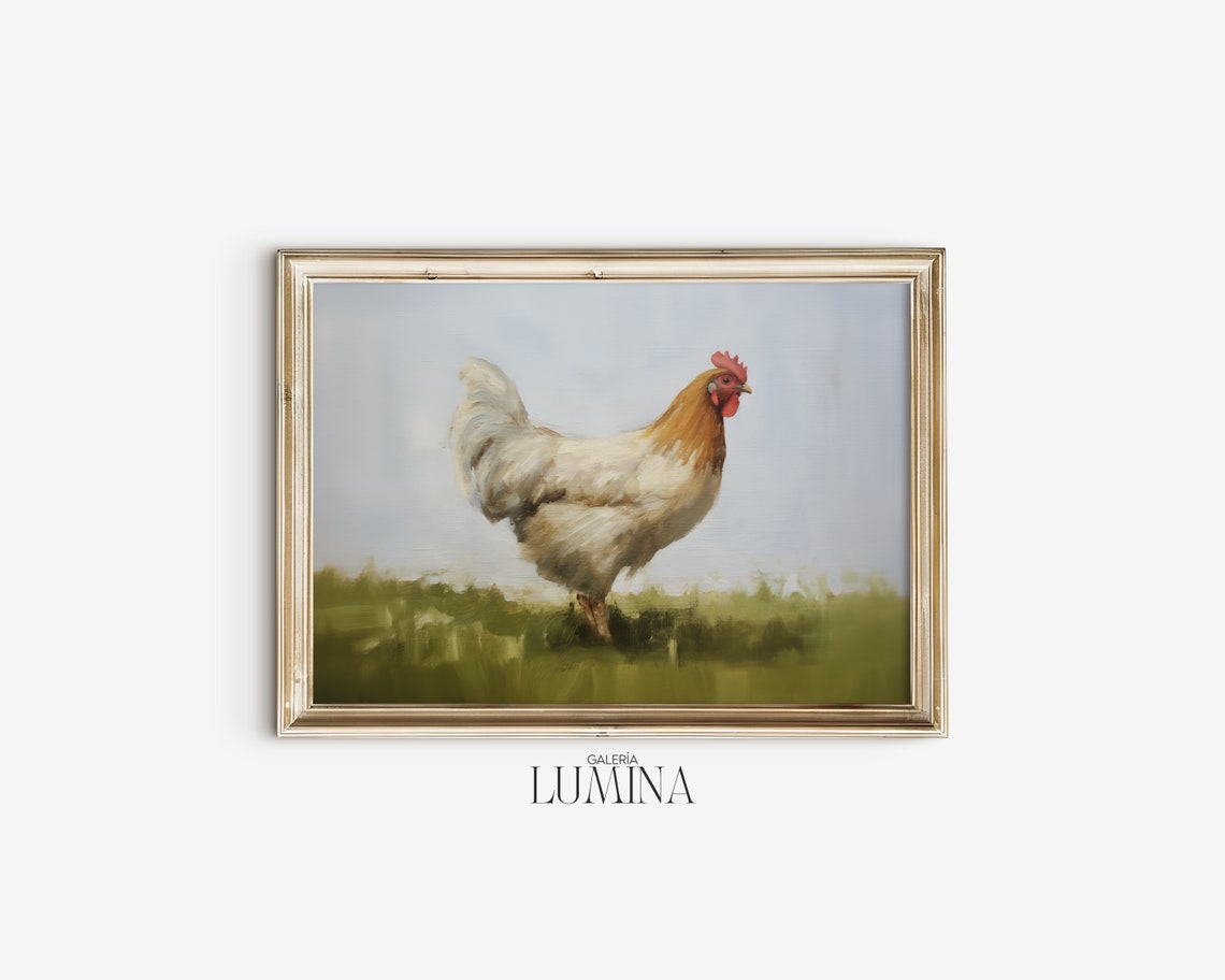 Chicken Oil Painting Farmhouse Chicken Art Print Country Animal Painting Rustic Farmhouse Wall Art Art Frame Tv Art 197 - Image 2