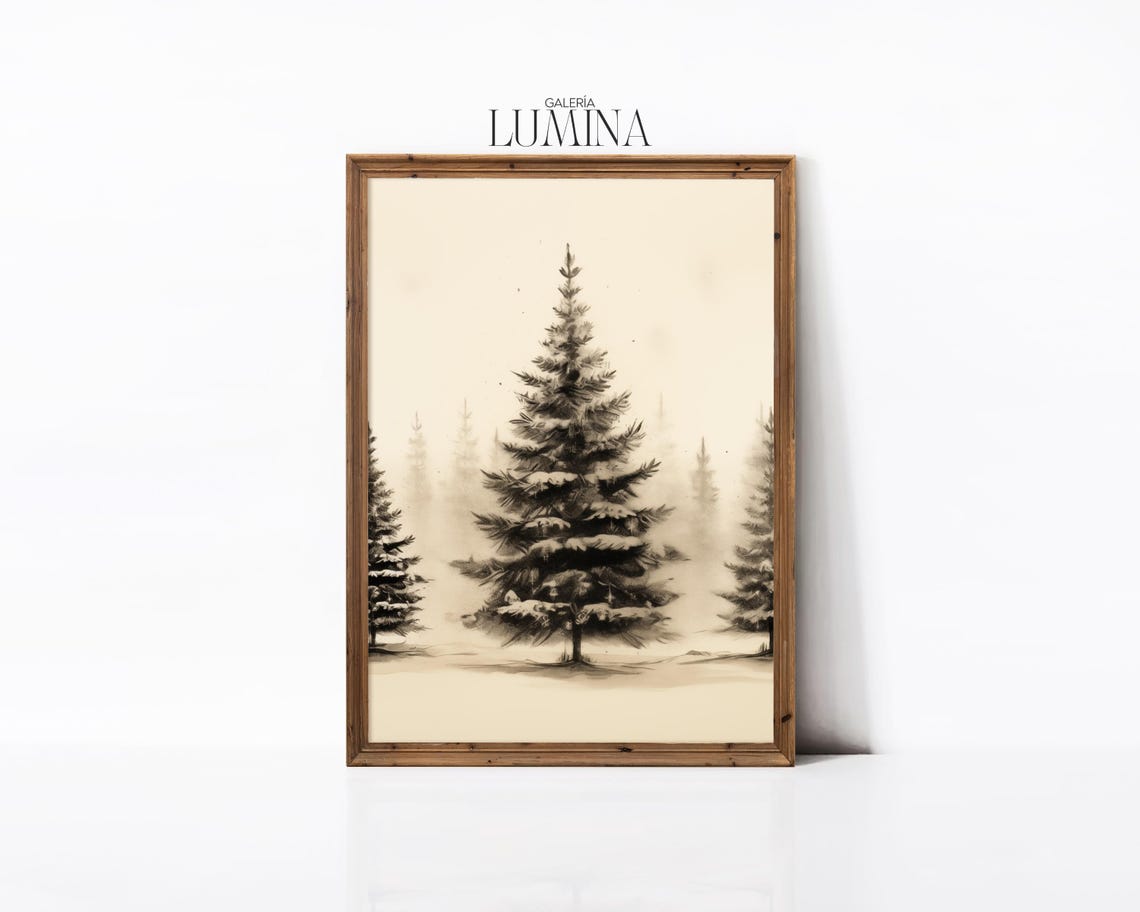 Three Snow Covered Christmas Trees in Ink Sketch Winter Poster - Image 2
