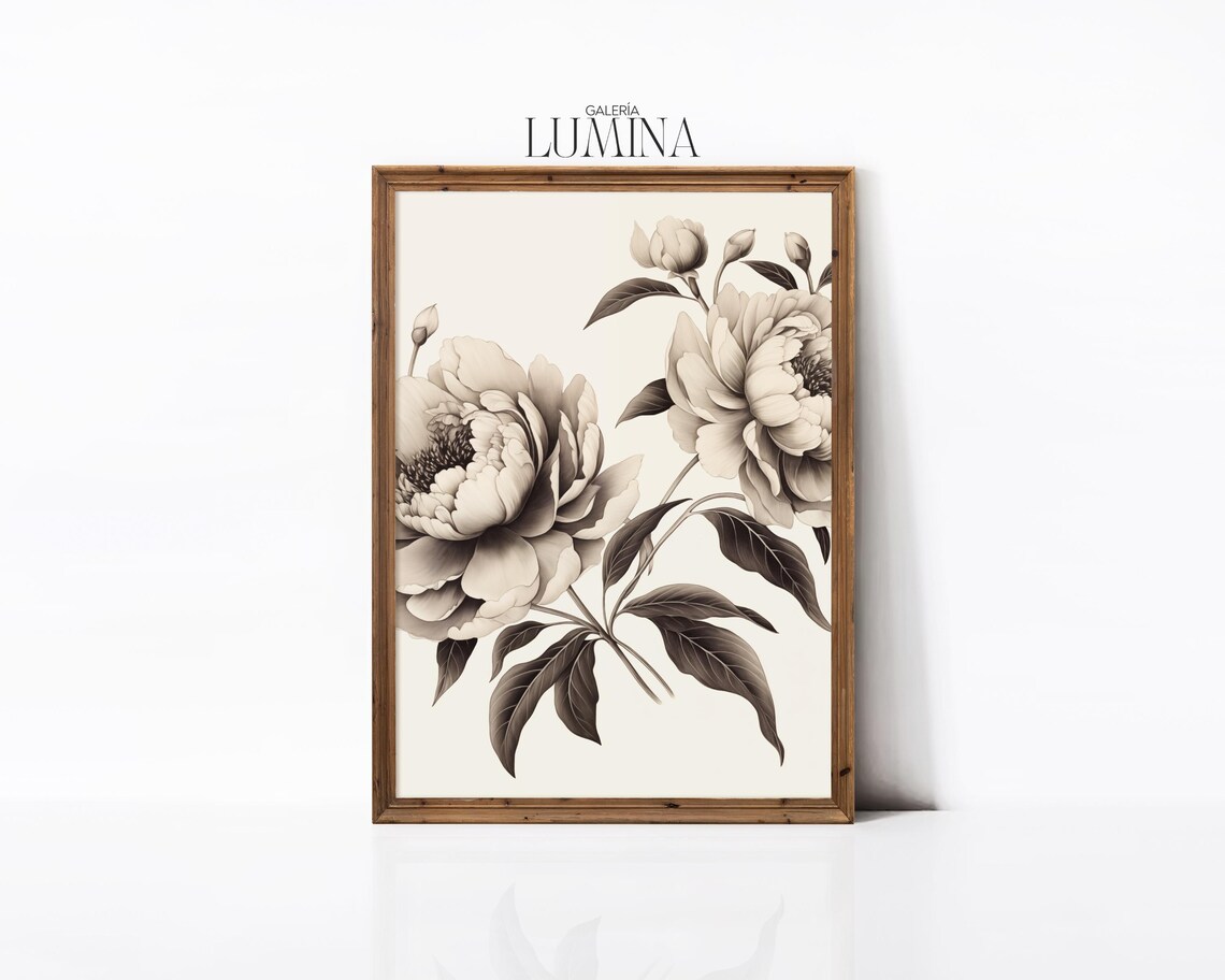 Vintage Peonies Black and White Botanical Art Print - Image 2