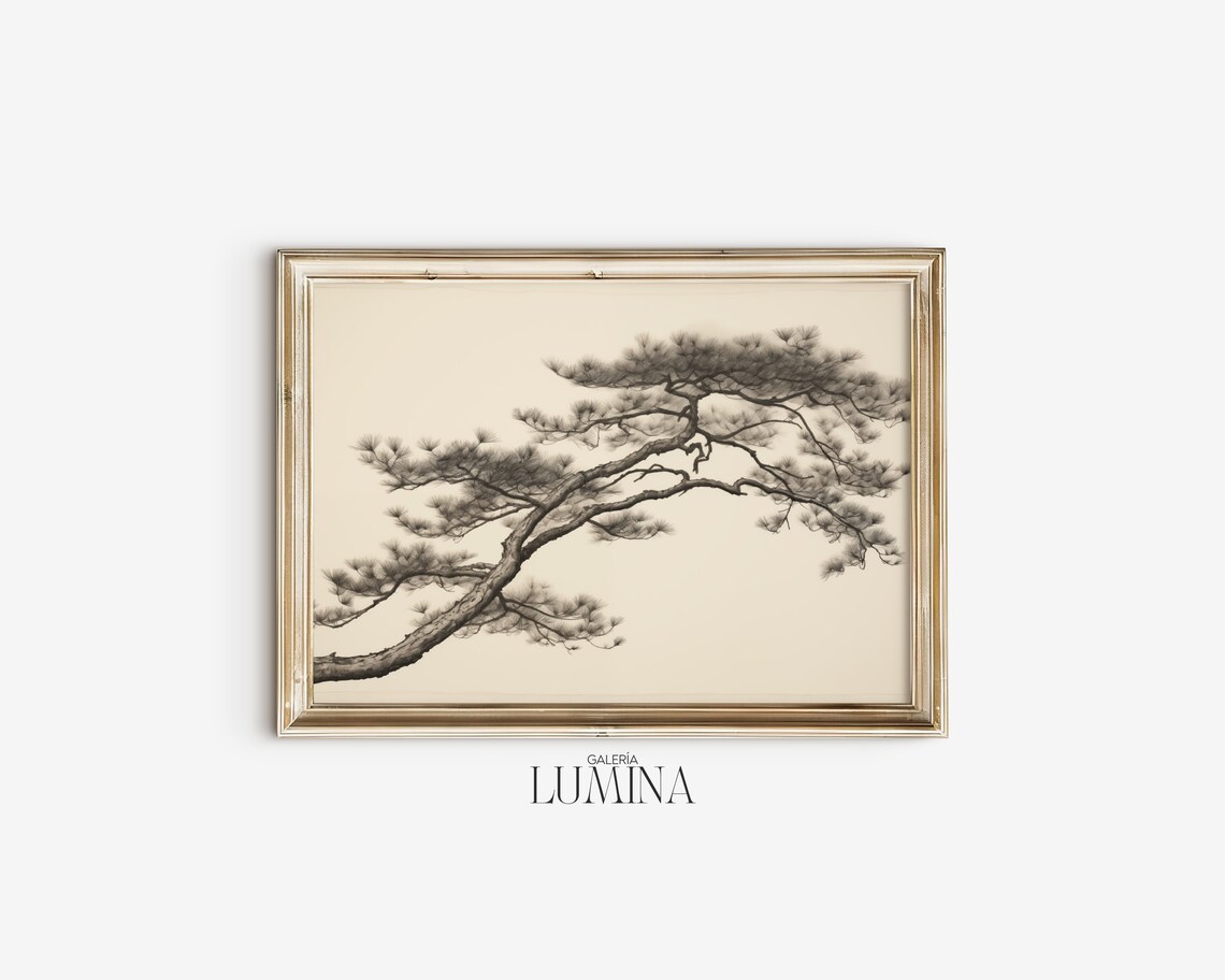Japanese Black Pine Tree Ink Drawing, Vintage Art Print - Image 2