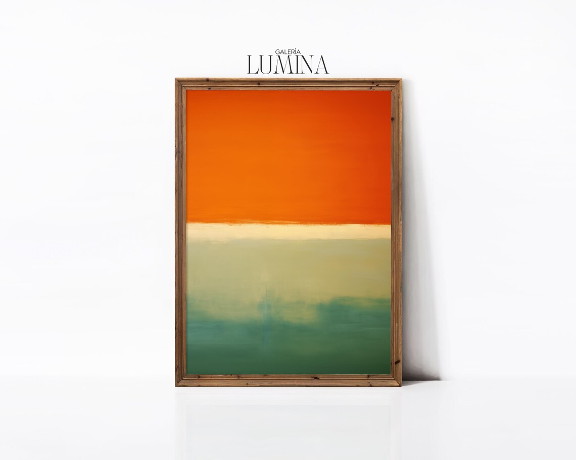 Orange And Sage Green Color Field With Cream Horizon Line Poster - Image 2