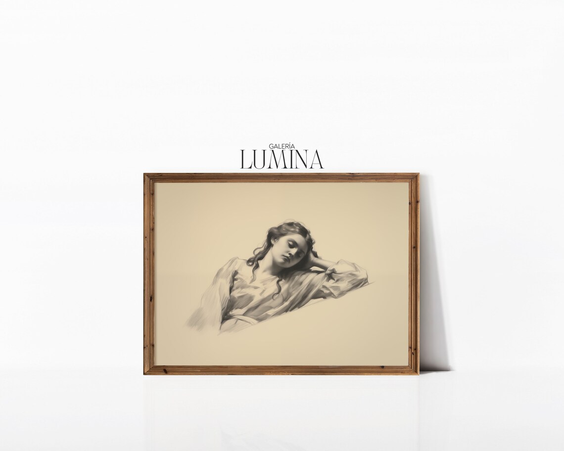 Reclining Woman Classical Figure Pencil Study Sepia Sketch Poster - Image 3