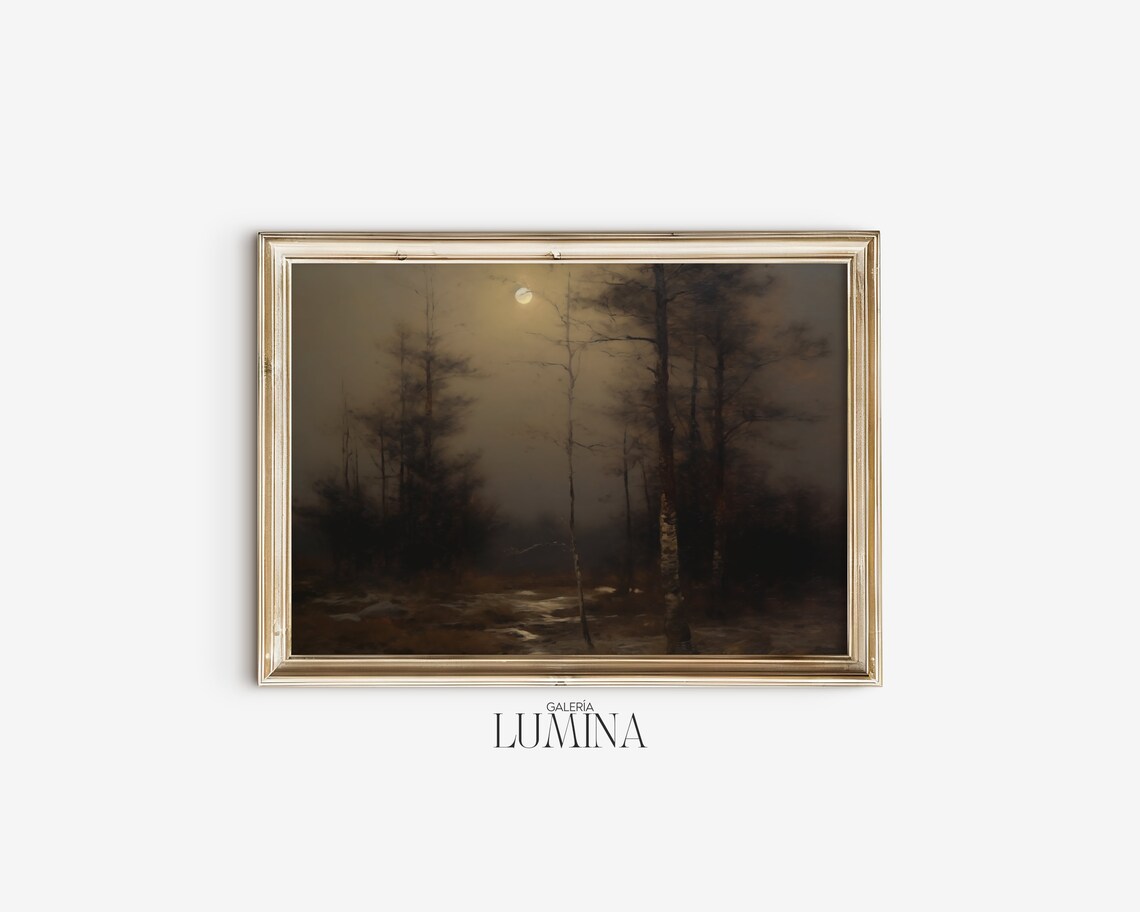 Moonlit Midnight Forest Vintage Night Landscape Oil Painting Poster - Image 2