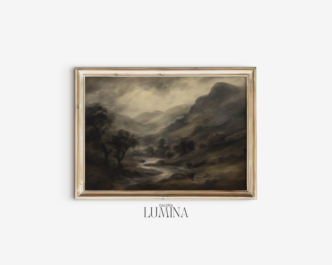 Moody Mountain Landscape Art Print, Antique Scenery - Image 2