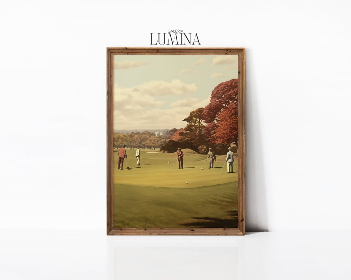 Vintage Gentlemen Playing Golf Painting Nature Landscape Print Golf Course Wall Art Golf Fan Gifts Art Frame Tv Art 147 - Image 3
