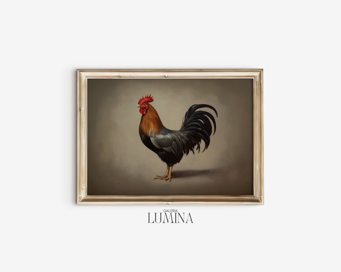 Rooster Oil Painting, Vintage Rustic Farmhouse Art Print - Image 2