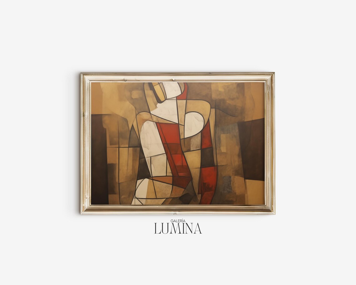 Abstract Cubism Painting, Mid Century Wall Art - Image 2
