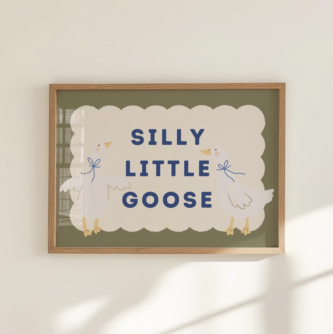 Silly Little Goose Green Blue Ribbon Bow Cute Nursery Kids Poster