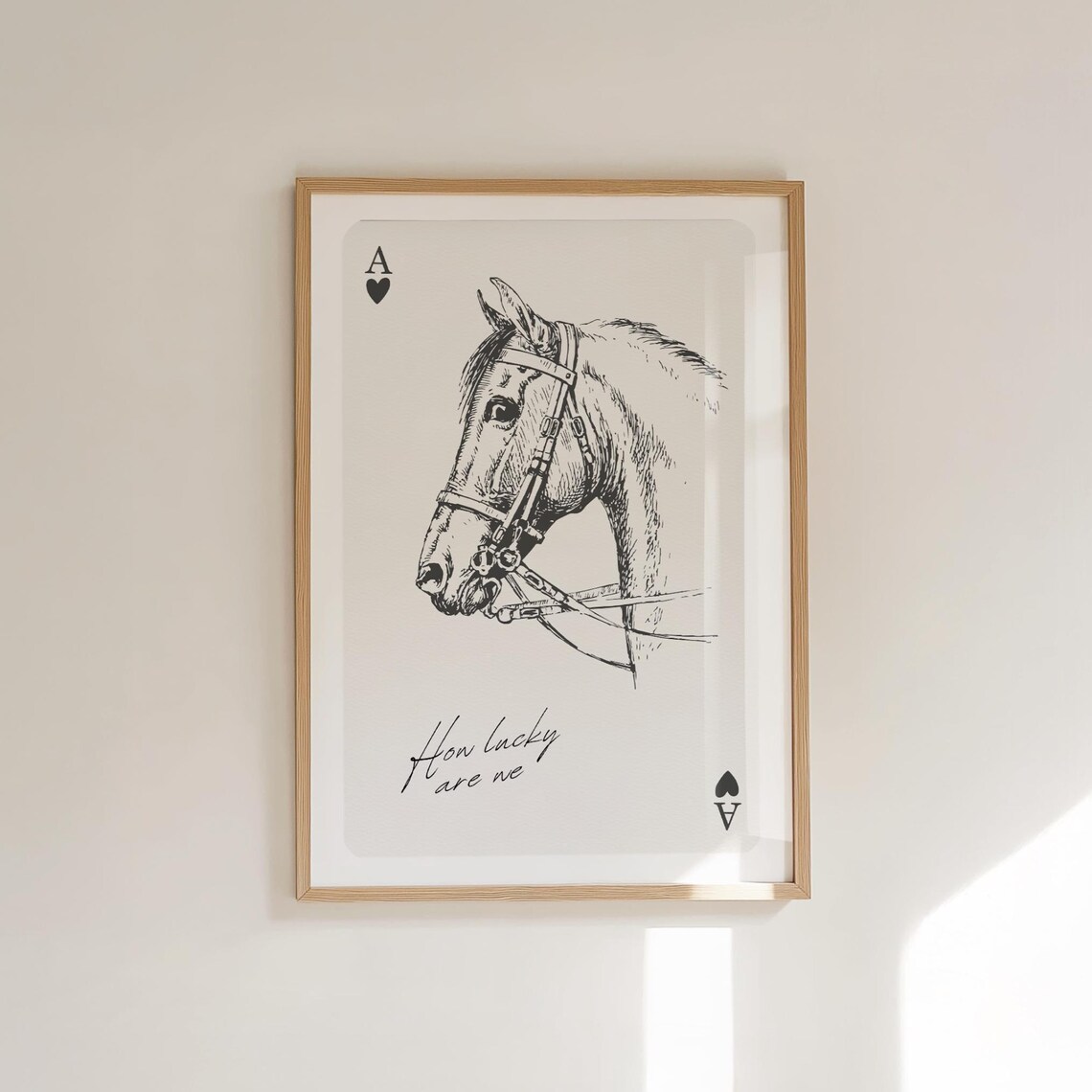Ace of Hearts Horse Head Vintage Engraving How Lucky Are We Poster