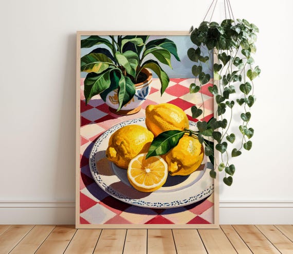 Lemons Wall Art Print Citrus Fruit Poster Colorful Kitchen Or Dining Room Decor Italian Food Illustration Mediterranean Positano