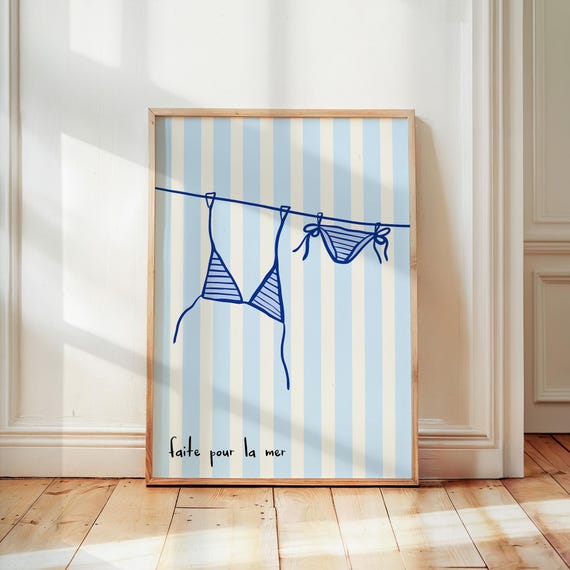 Striped Bikini Coastal Summer Art Print